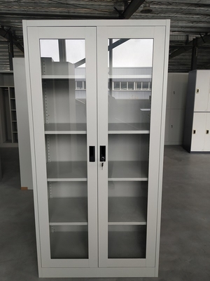 Desain kantor untuk pintu kaca ayun terbuka empat rak yang disesuaikan struktur kabinet baja KD pemasok